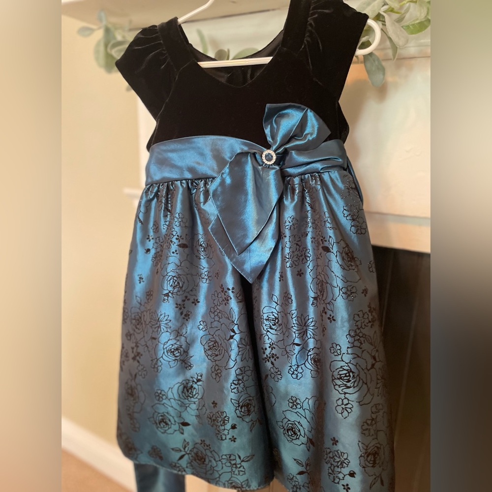 Blue and black velvet dress